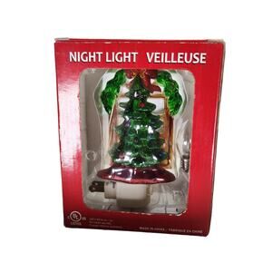 Figural Christmas Nightlight 6in Tree Holiday 3D Snow Covered Window Decor